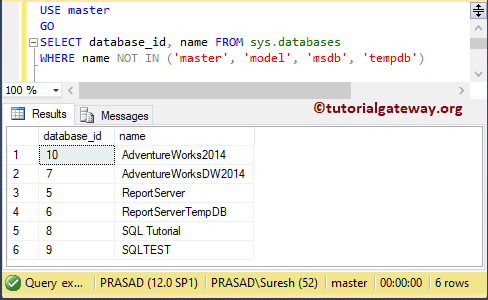 Get Database Names Except System DBS 6