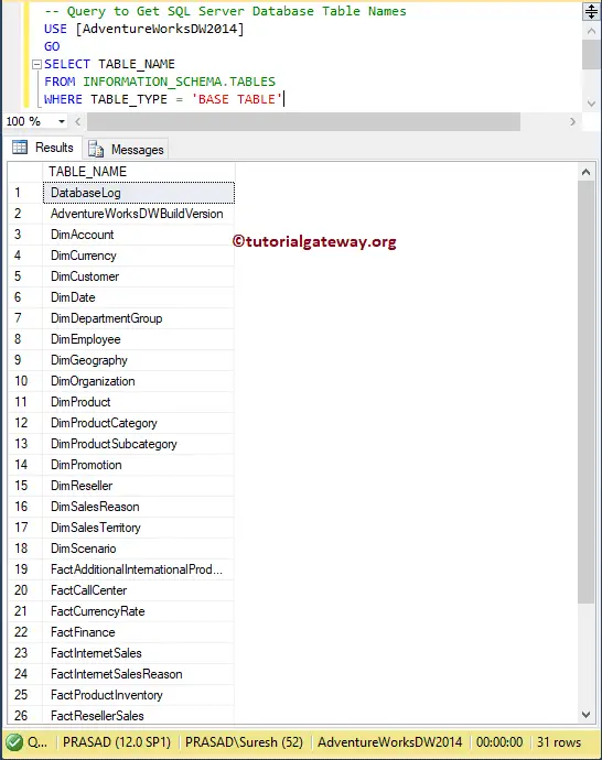Get Table Names from SQL Server Database 2