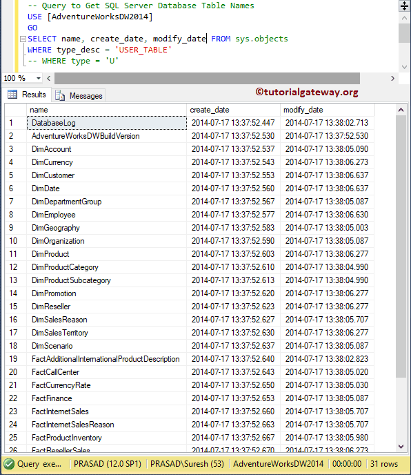 SELECT * FROM sys.objects
WHERE type = 'U'
