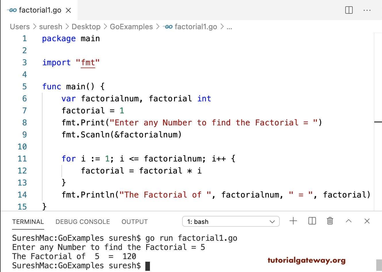 write a program to calculate factorial of a number
