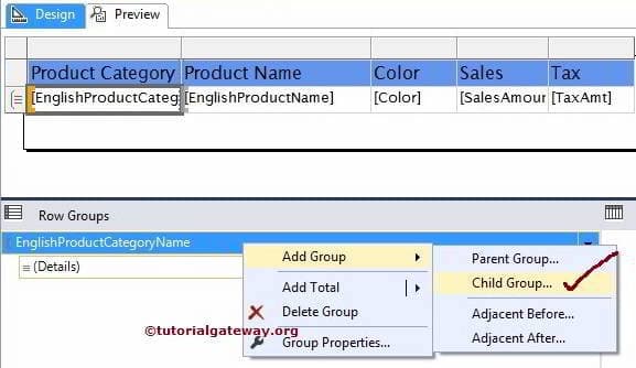 Add Child in Table Reports 5