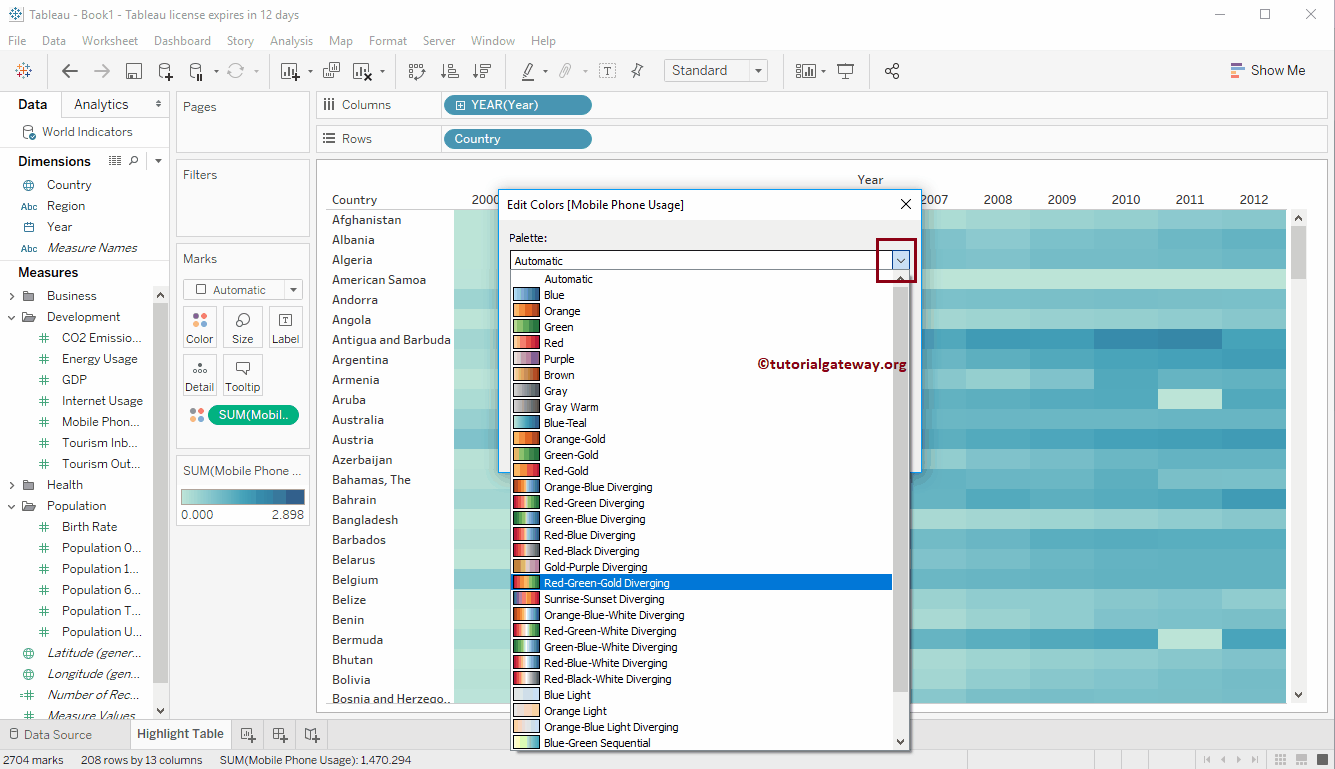 Select the palette from drop down list 8