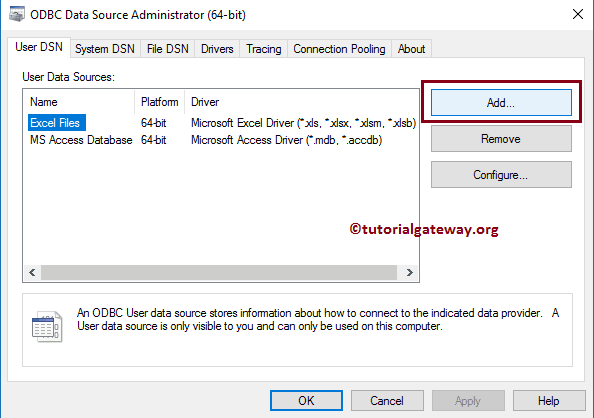 Click the Add button in Data Source Administrator window 2