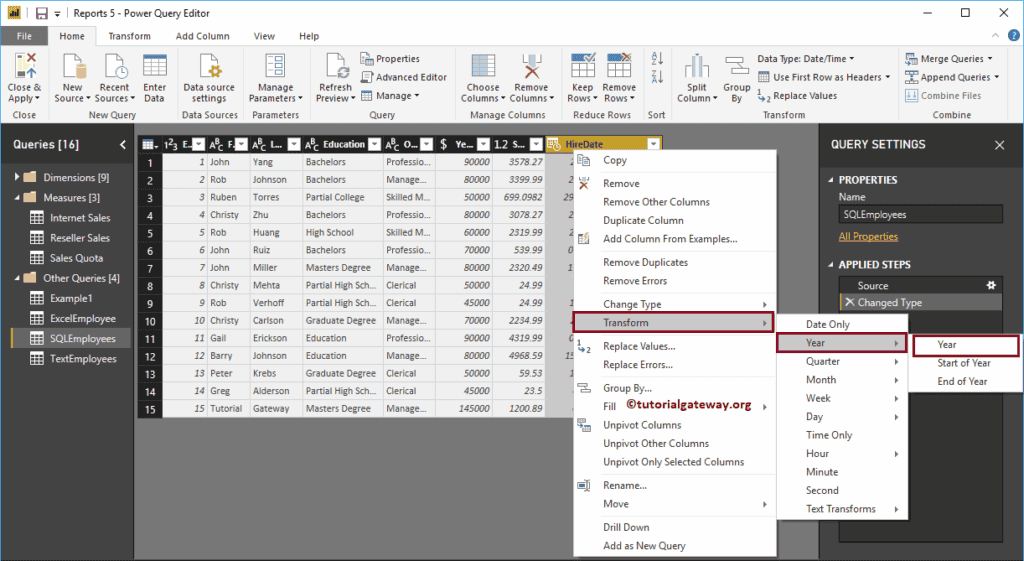 View Query Editor with Columns in Edit Mode 2