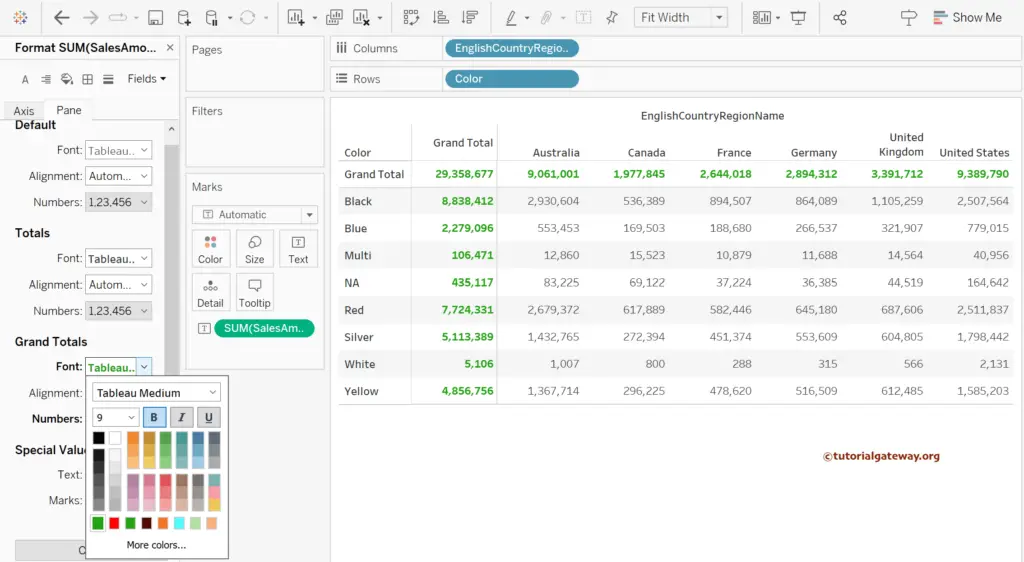 How to add row and column totals in Tableau and format them