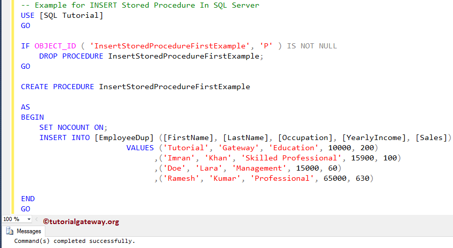 Insert Stored Procedure In Sql Server