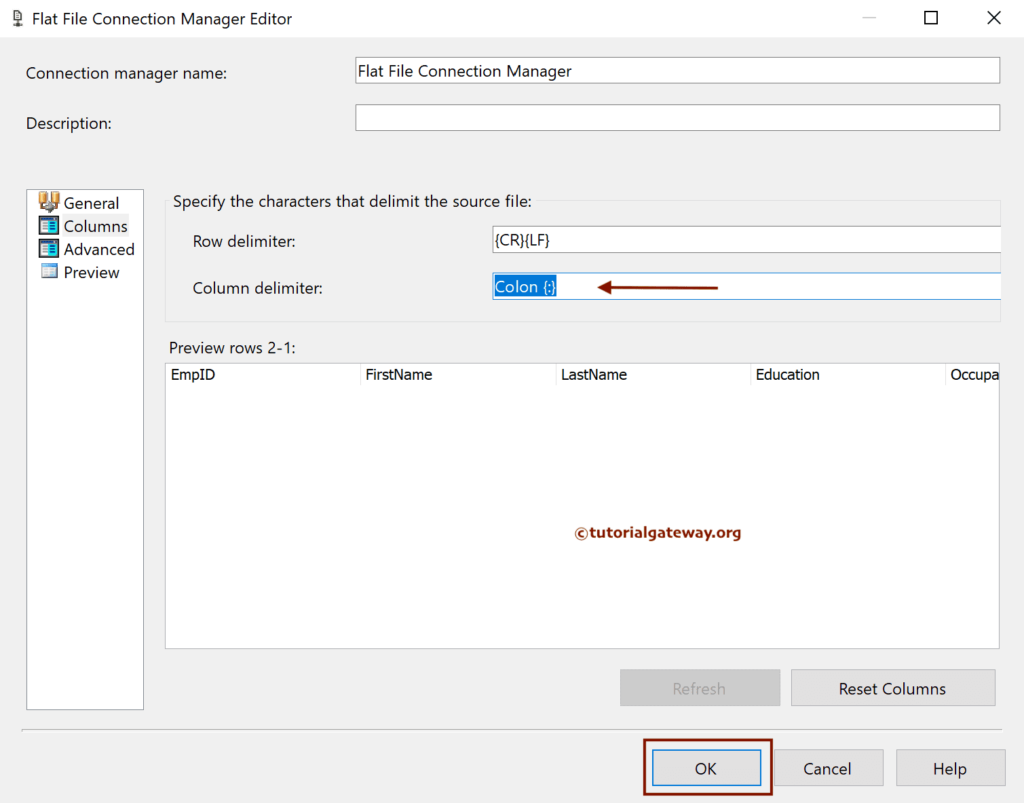 Change the Column Delimiter in SSIS to Export SQL Table Data to Colon Delimiter Text File
