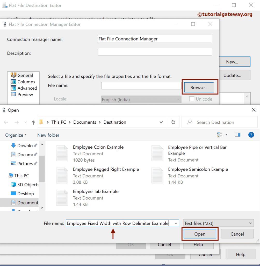 create a new file for SSIS Export SQL Data to Fixed Width with Row Delimiters File