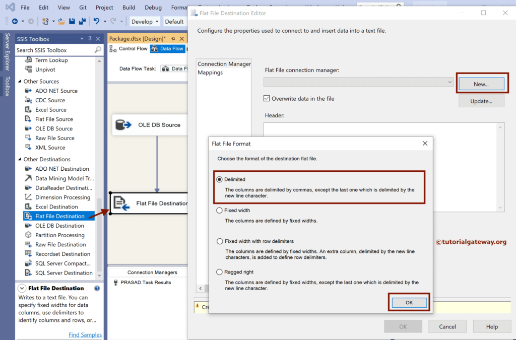 Add Flat File Destination to SSIS for Exporting QL table Data to Pipe Delimiter File 5