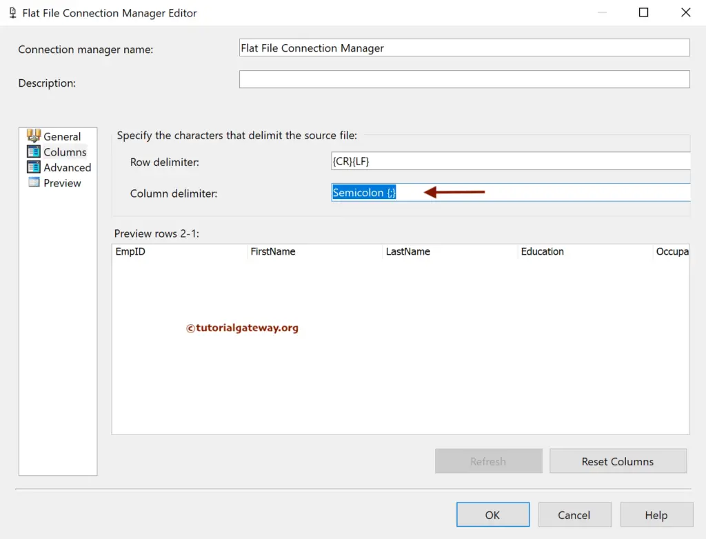 Change the Column Delimiter in SSIS to Export SQL Table Data to Semicolon Delimiter flat file