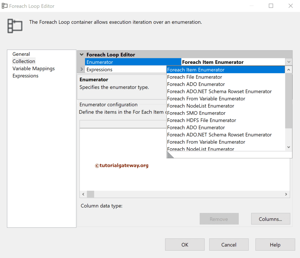 Change Type to SSIS Foreach Item Enumerator
