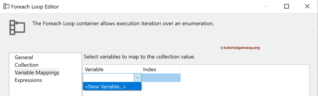 SSIS ForEach Loop Item Enumerator Variable Mapping Tab