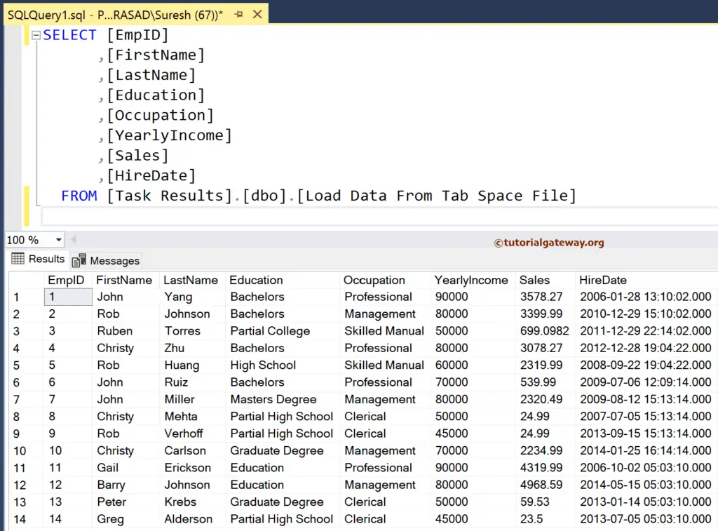 View SQL Table Result