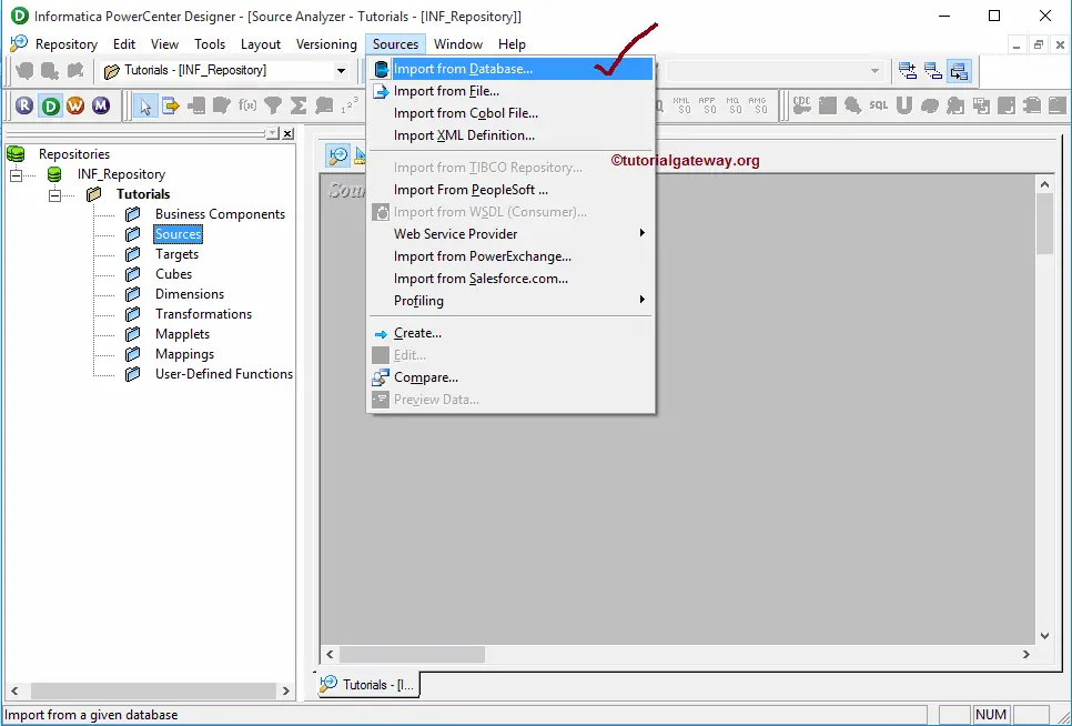 Database Source in Informatica to Import from Database option in PowerCenter Designer 0