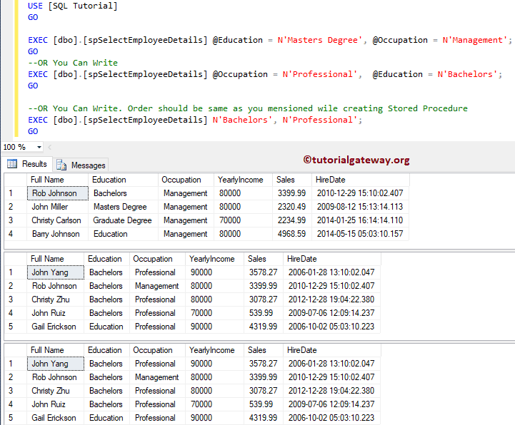Input Parameters in SQL Stored Procedure