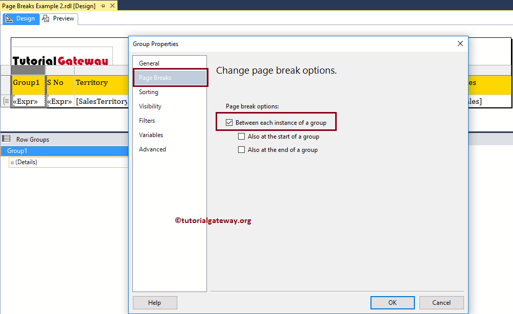 Insert Page Breaks in SSRS Report 19