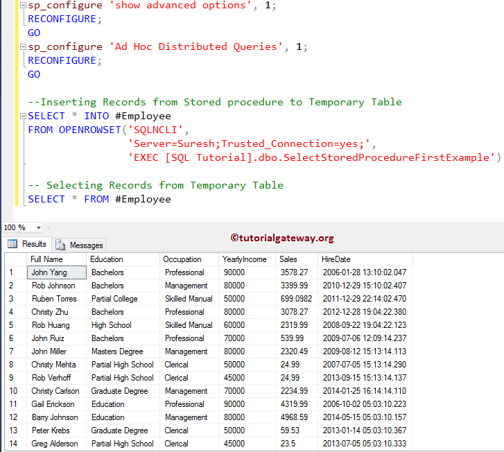 Insert Stored Procedure result into Temporary Table in SQL Server 4