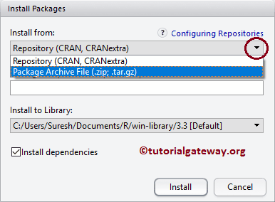 Choose CRAN or package Archive file (zip, tar, gz) 7