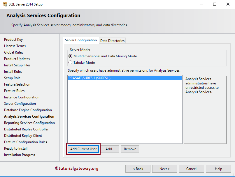Add User to Analysis Services Configuration while installing SQL Server 15