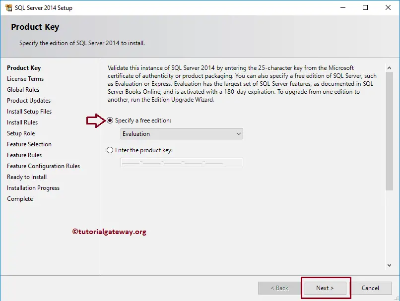 Specify the Sql Server Edition to Install Evaluation 4