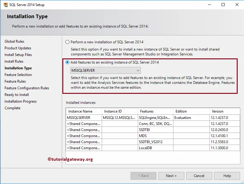 Choose Add Features to existing instance option to Install SQL Server Management Studio 5