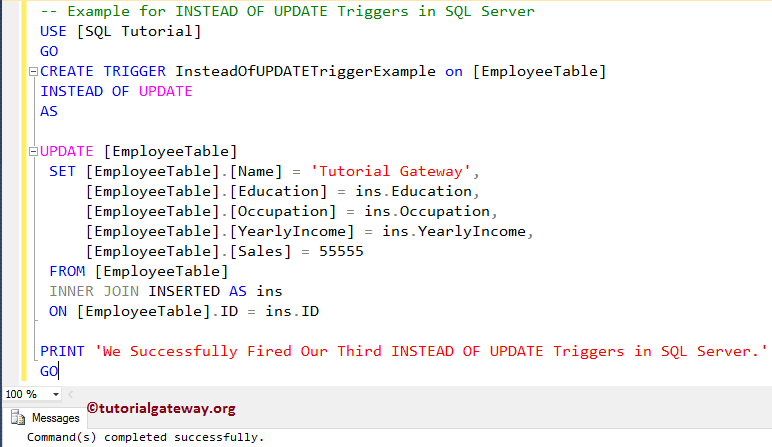 Instead Of UPDATE Triggers in SQL Server 11