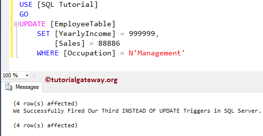 Instead Of UPDATE Triggers in SQL Server 12