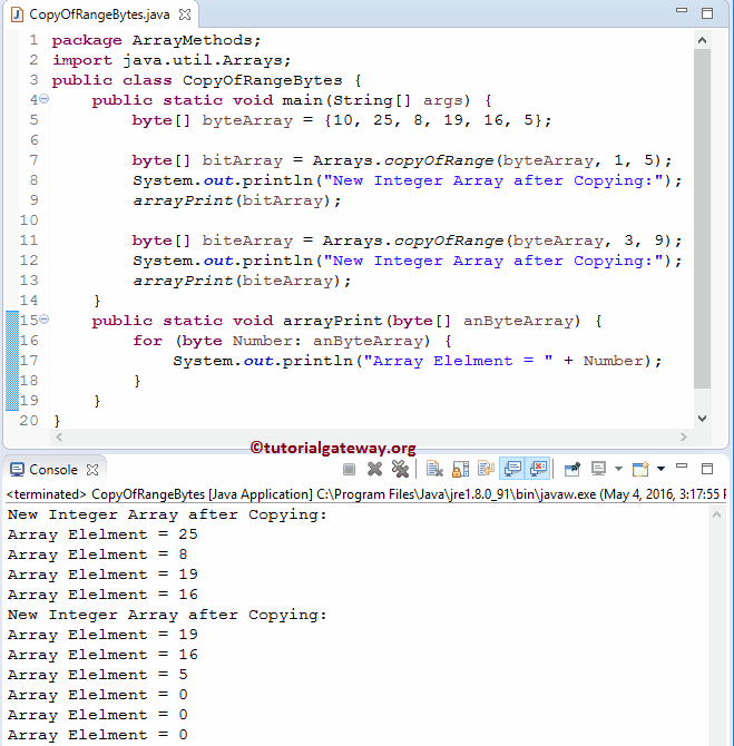 Java Arrays.copyOfRange 1