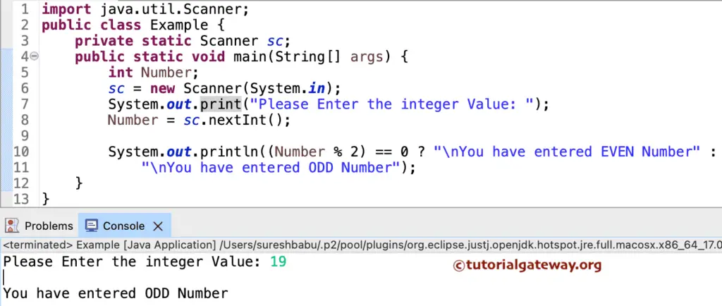 Java Even Odd Program using Conditional Operator