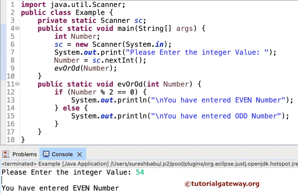 Java Even Odd Program using Functions