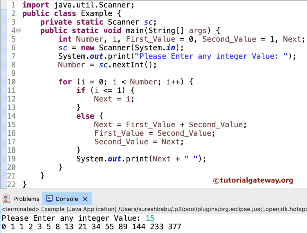 Java Fibonacci Series Program using For Loop