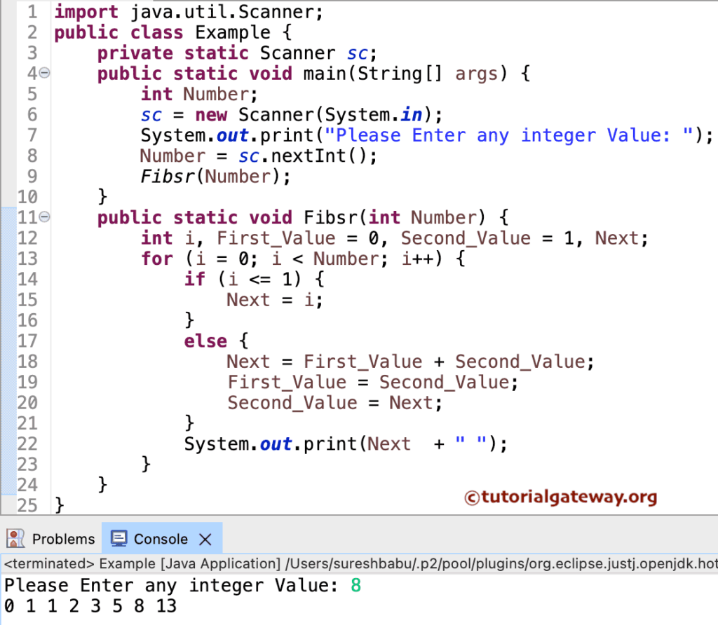 Java Fibonacci Series Program using Functions