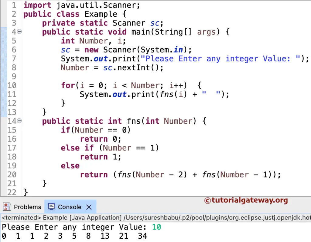 Java Program to Print Fibonacci Series of Numbers using Recursion