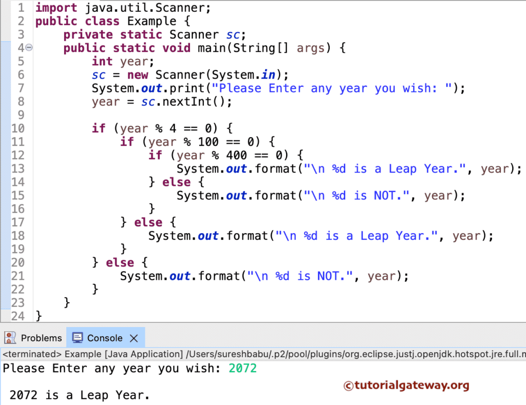 Java Leap Year Program using Nested If