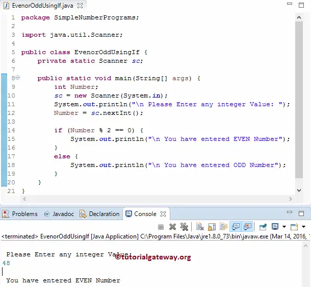 Java Odd Even Program using If