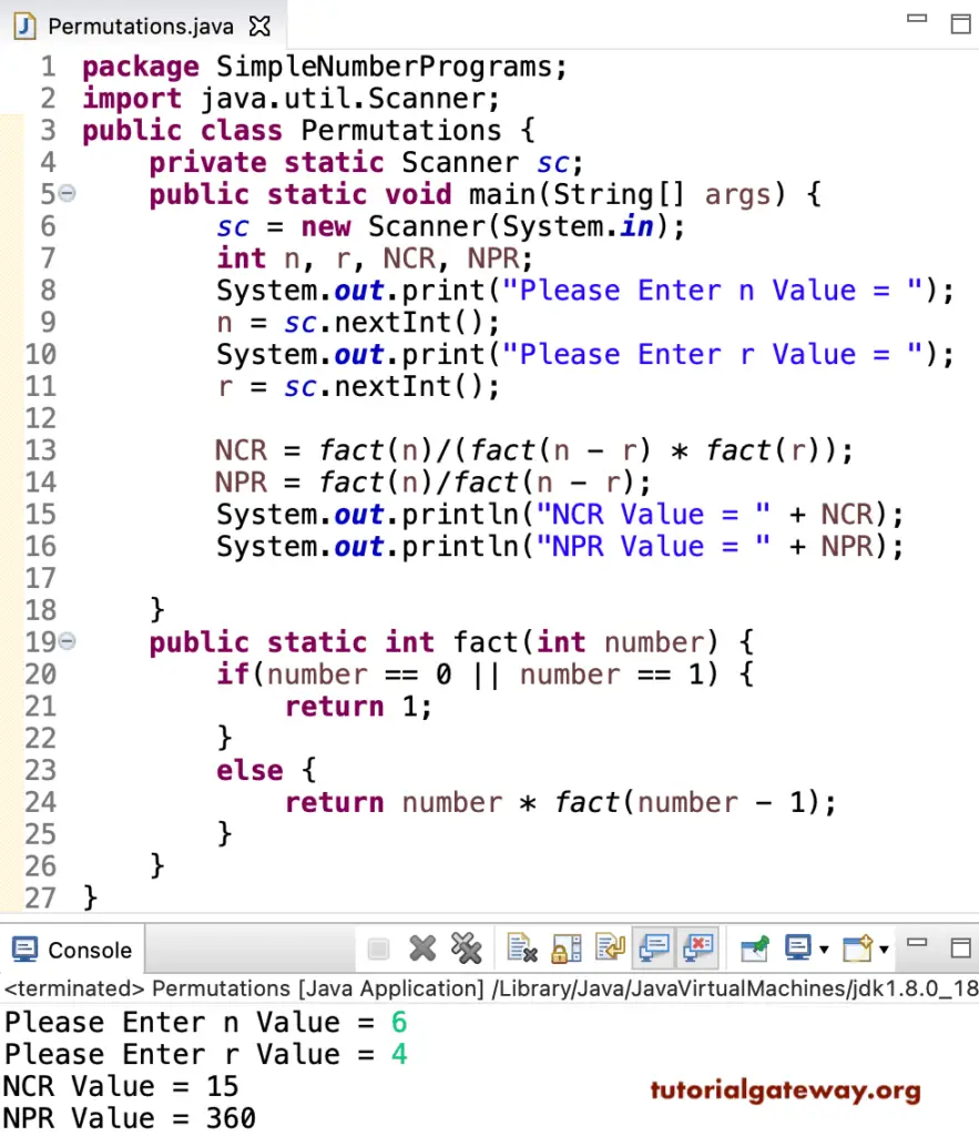 Java Permutation and Combination Program 1