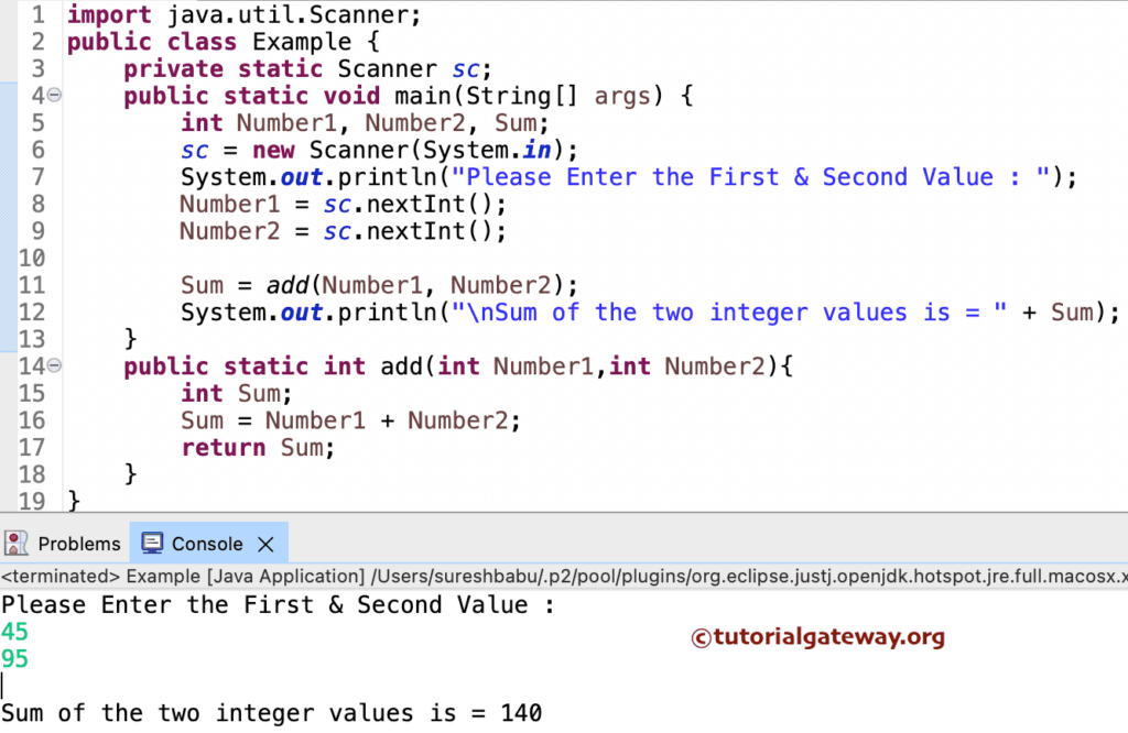 Java Program to Add Two Numbers using Functions