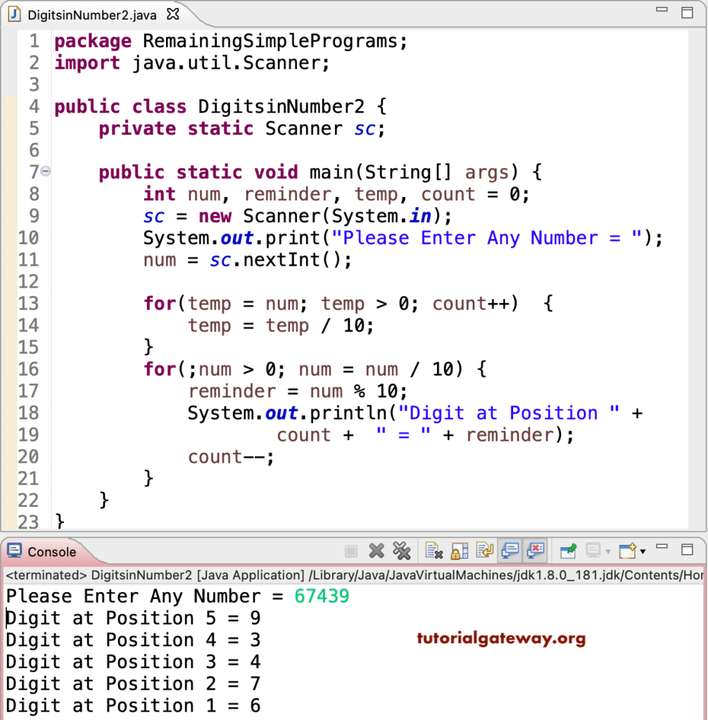 Java Program to Break Integer into Digits