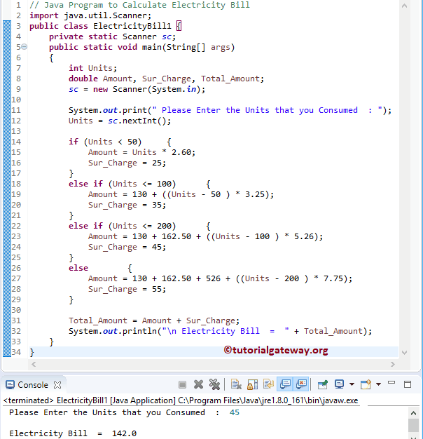 Java Program to Calculate Electricity Bill 1