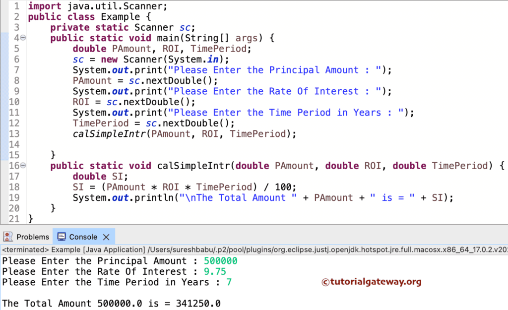 Java Program to Calculate Simple Interest using functions