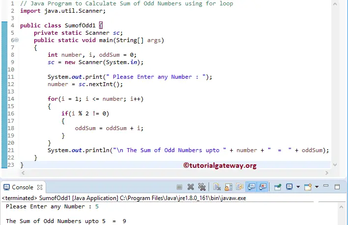 Java Program to Calculate Sum of Odd Numbers 1