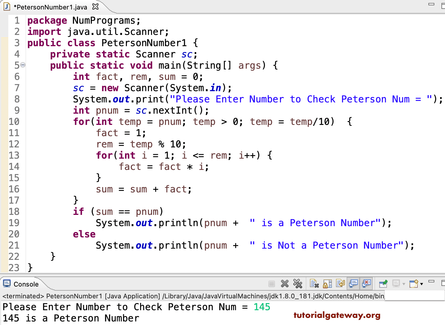 Java Program to Check Peterson Number