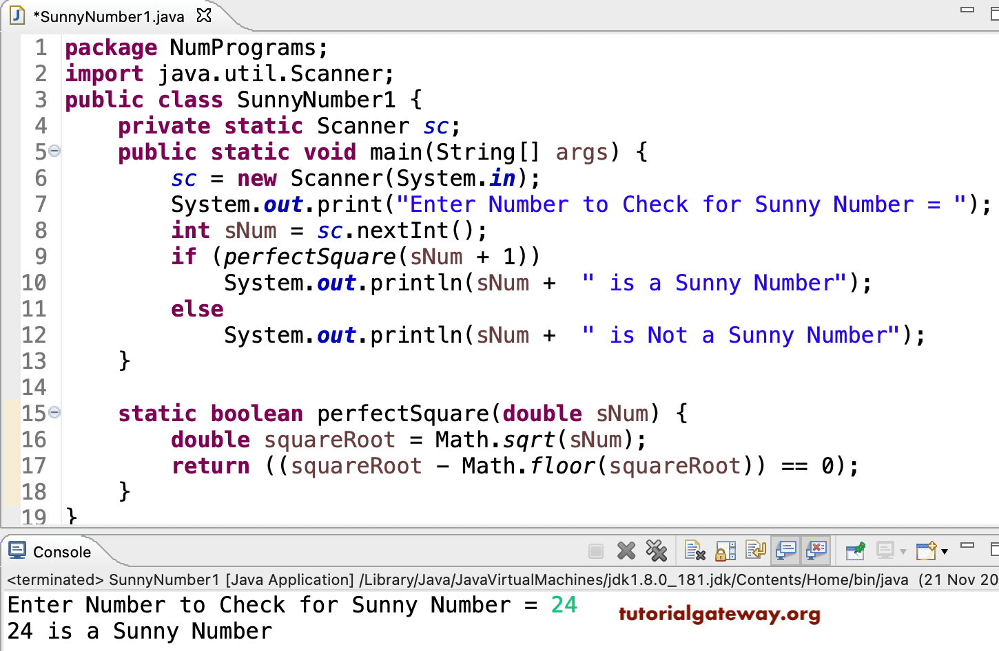 Java Program to Check Sunny Number