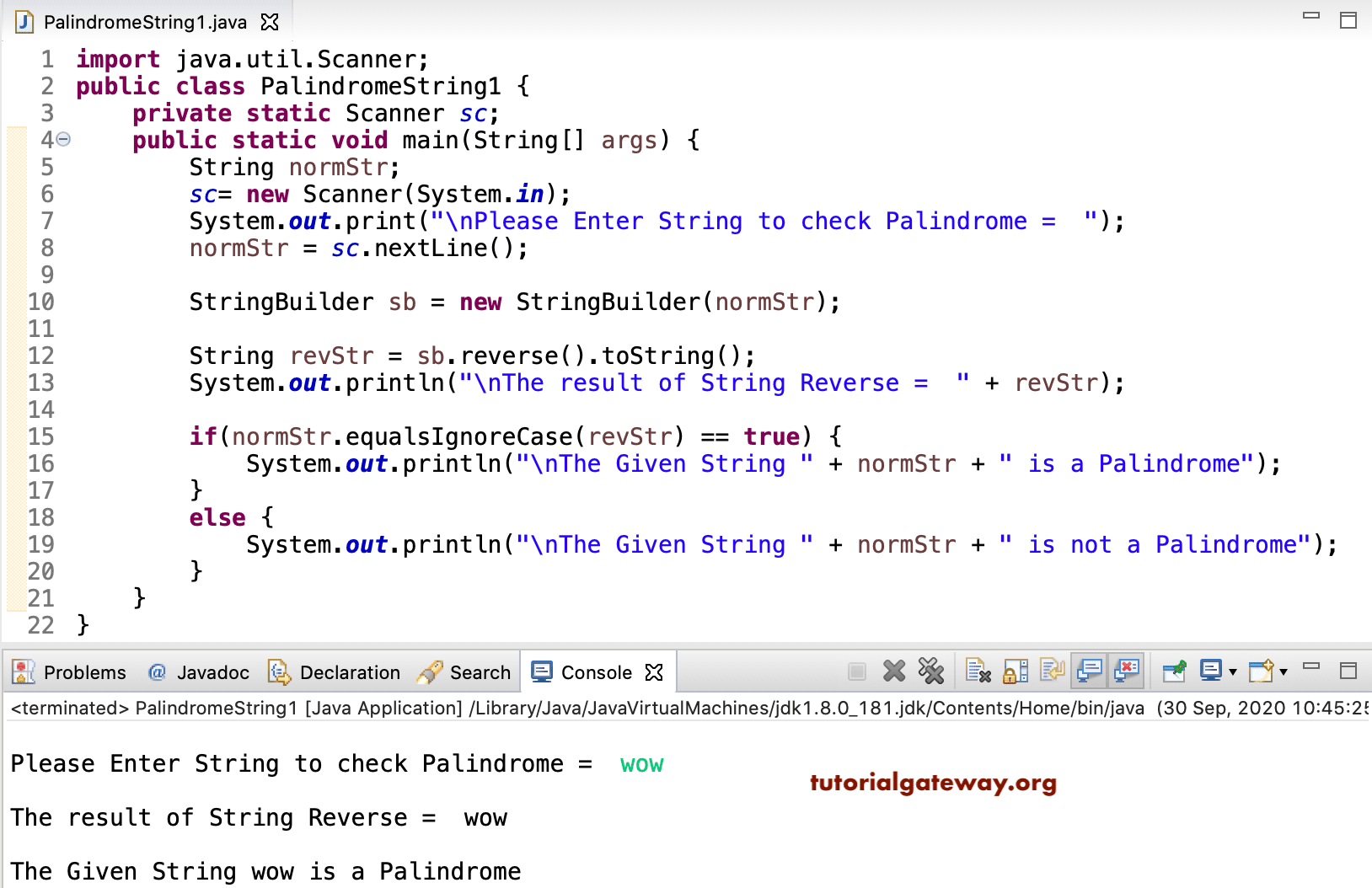 Java Program to Check the String is Palindrome 1