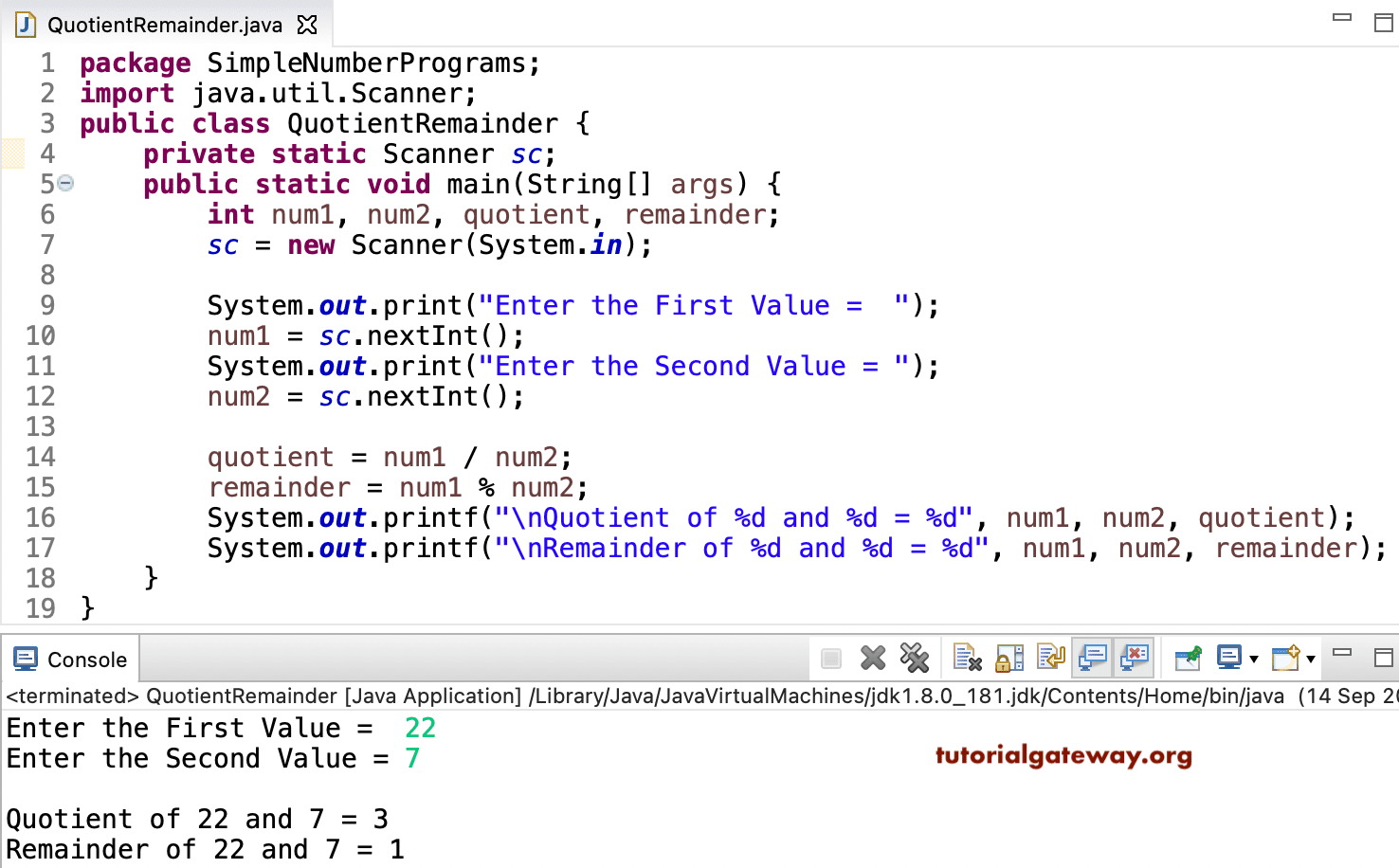 Java Program to Compute Quotient and Remainder 1
