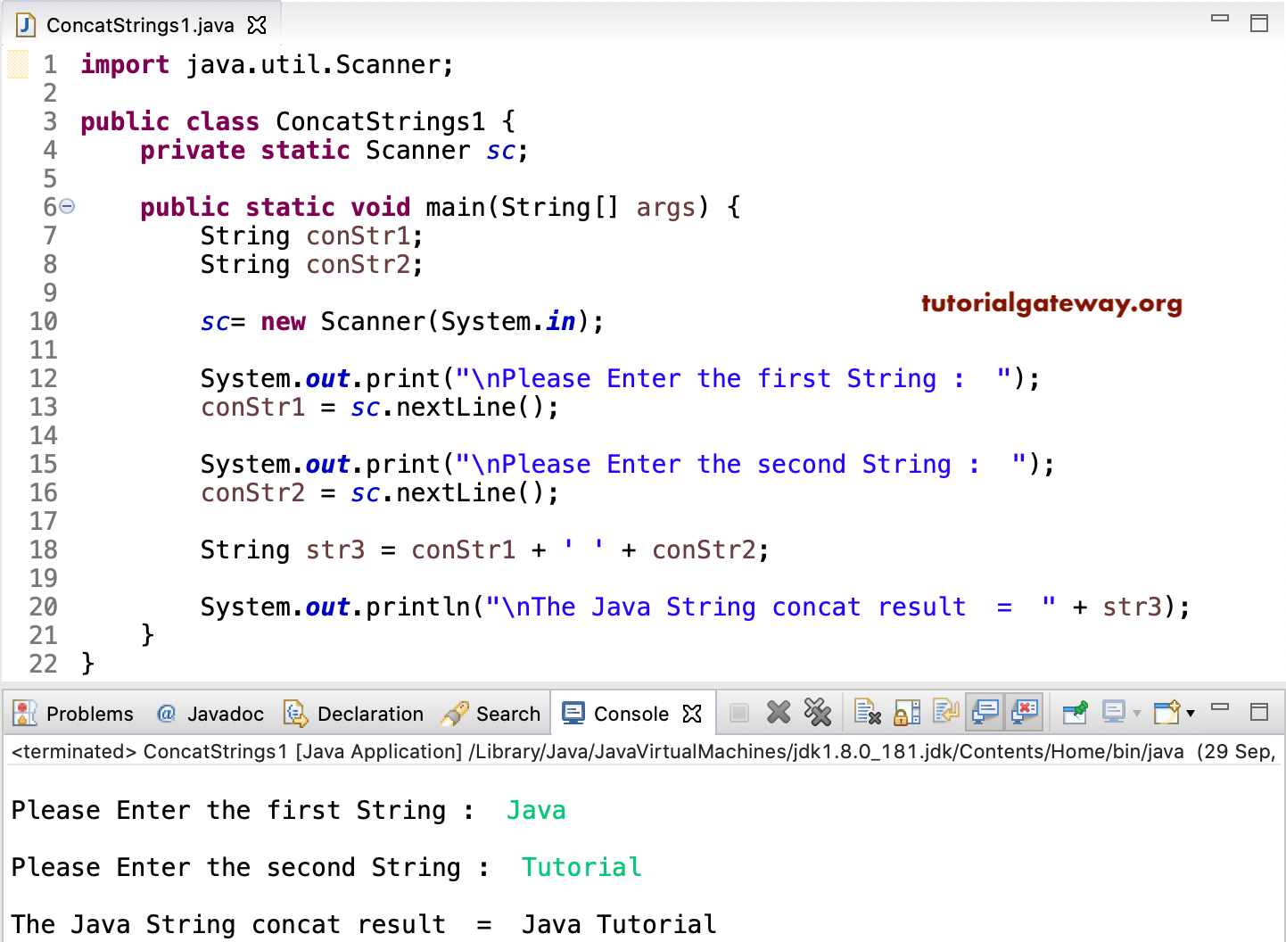 Java Program to Concat Strings 2