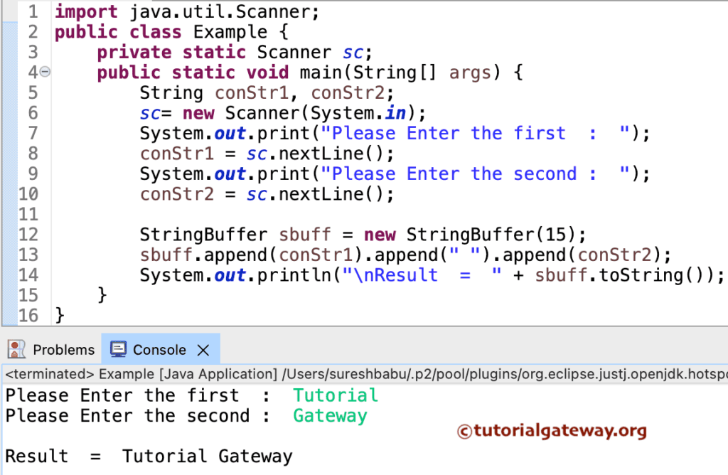 Java Program to Concat Strings using StringBuffer