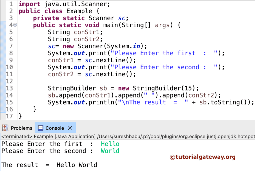 Java Program to Concat Strings using StringBuilder