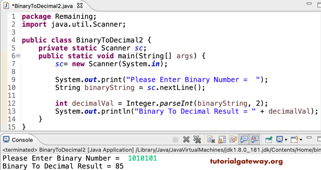 Java Program to Convert Binary To Decimal 2