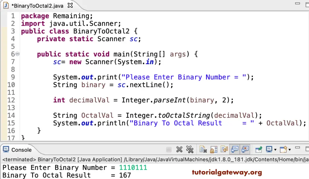 Java Program to Convert Binary To Octal 2